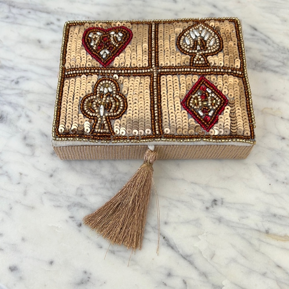 EUC Vintage double playing card deck holder case poker embellished beaded